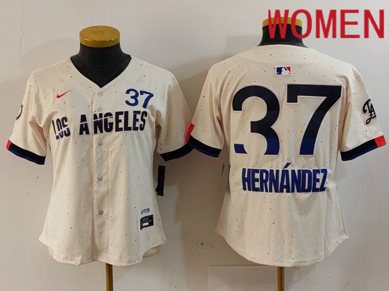 Women Los Angeles Dodgers #37 Hernandez Cream Fashion Nike 2024 MLB Jersey style 729